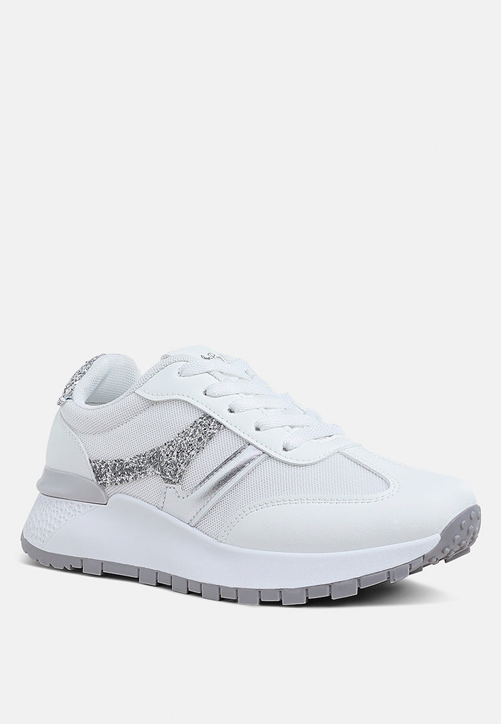 women glitter detail chunky sneakers#color_silver