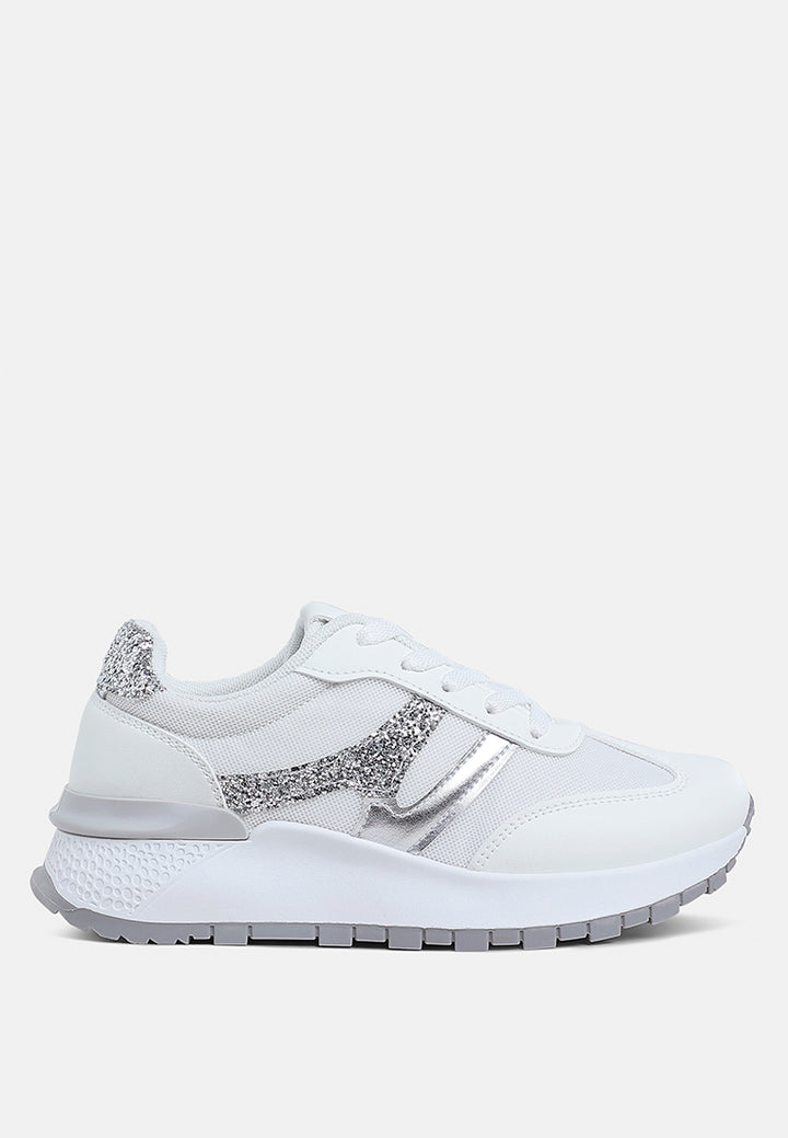 women glitter detail chunky sneakers#color_silver