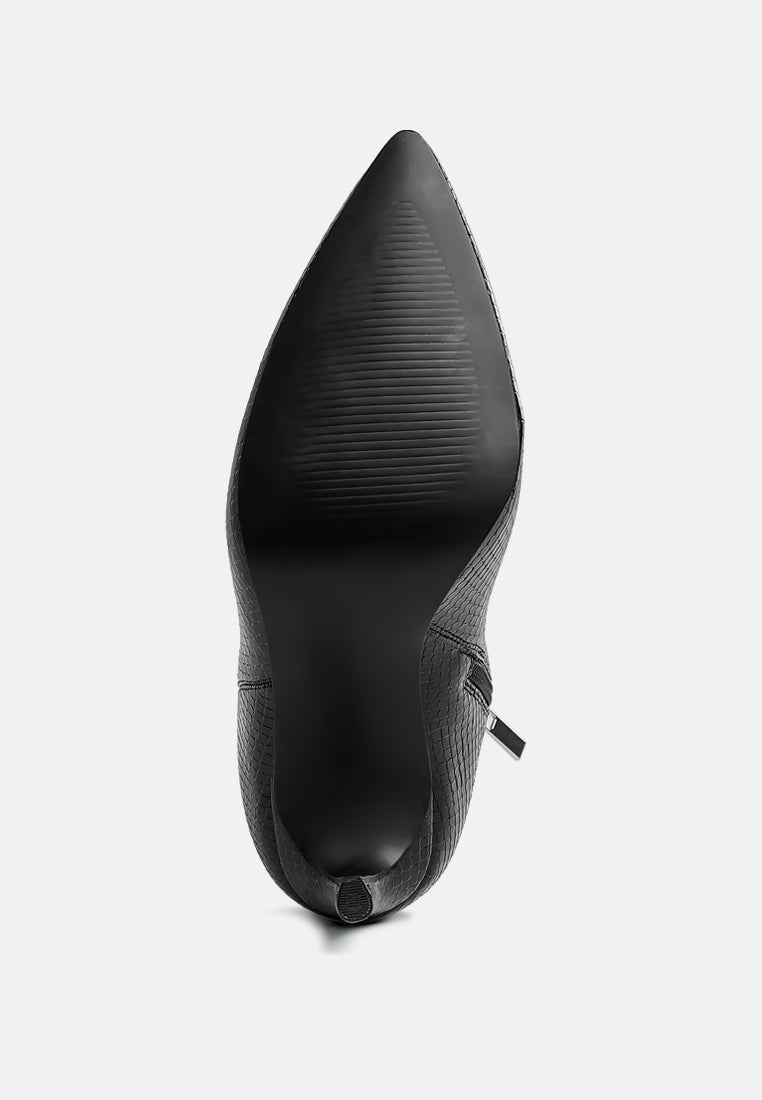 women textured stiletto heel ankle boots#color_black