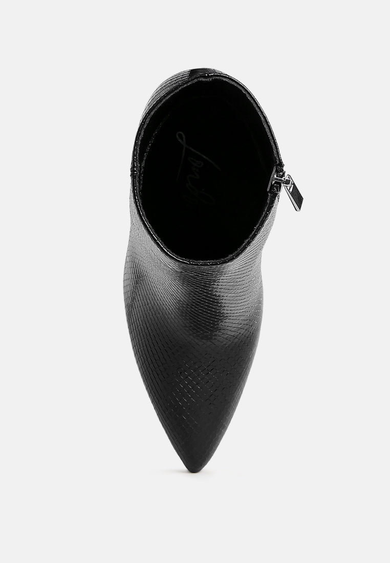 women textured stiletto heel ankle boots#color_black