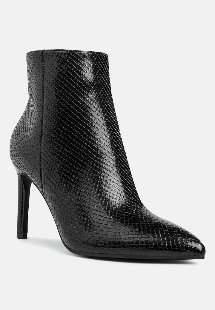 women textured stiletto heel ankle boots#color_black