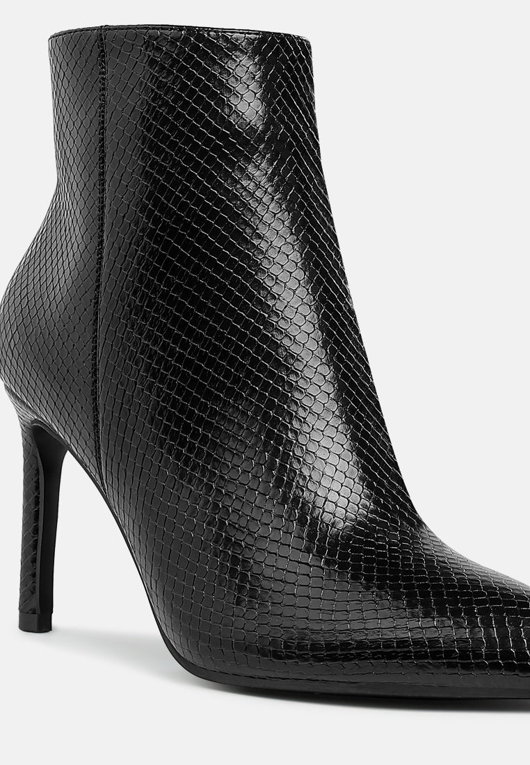 women textured stiletto heel ankle boots#color_black