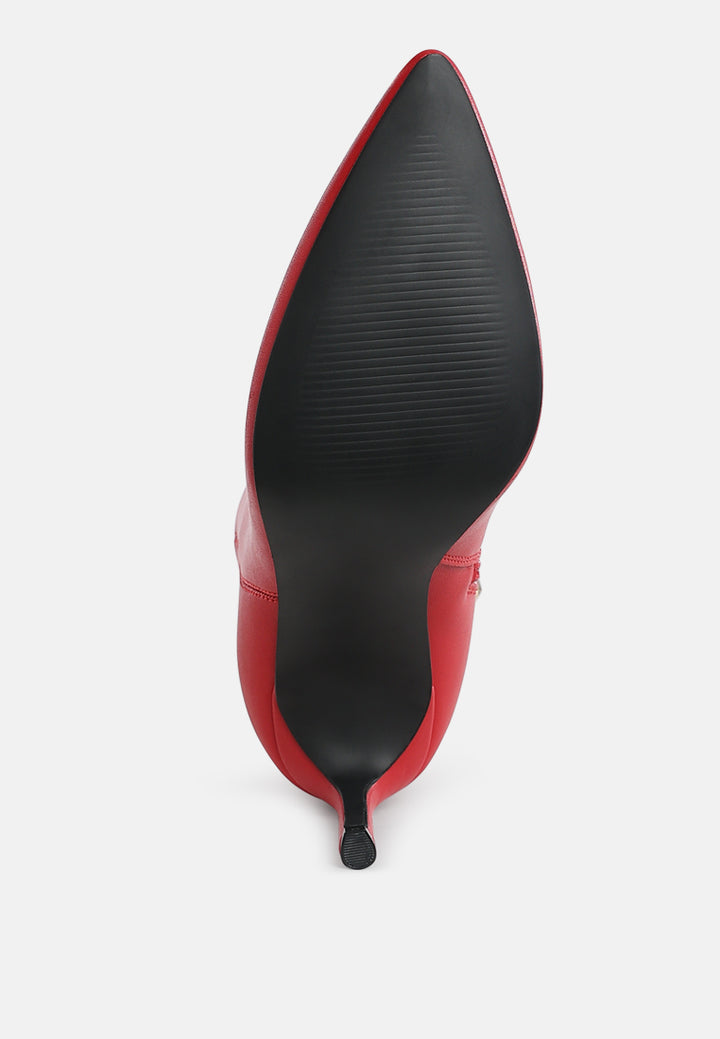 women textured stiletto heel ankle boots#color_red