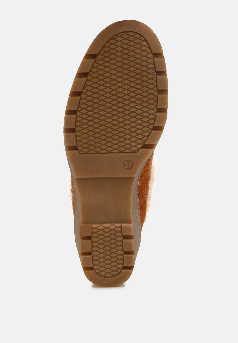 women faux fur lined chelsea boots#color_tan