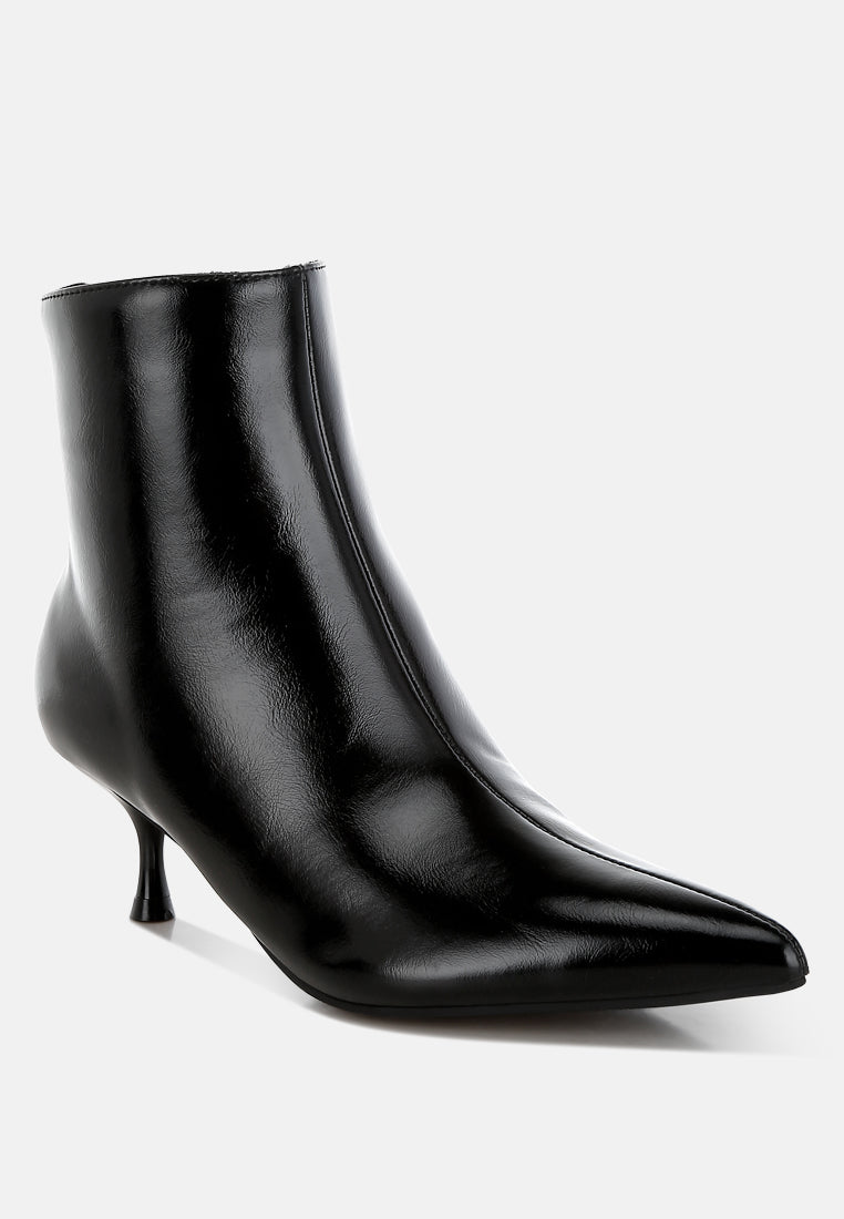 women faux leather kitten heel boots#color_black