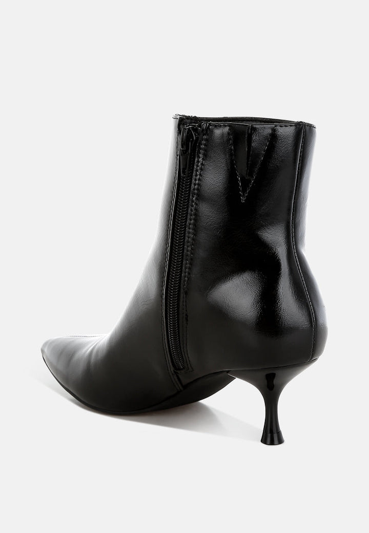 women faux leather kitten heel boots#color_black