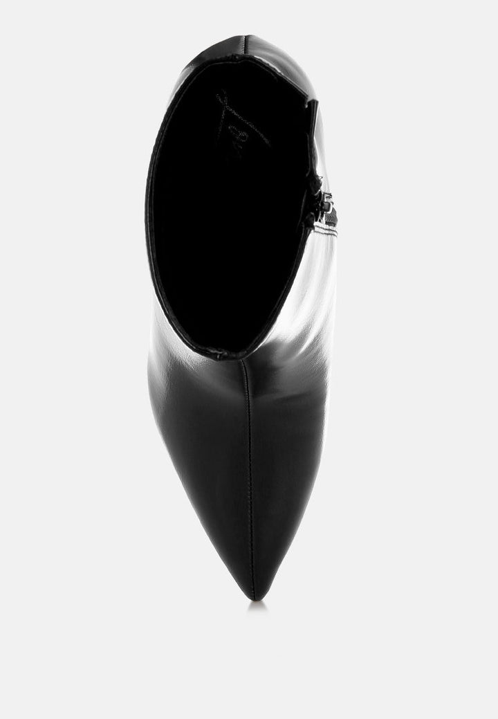 women faux leather kitten heel boots#color_black