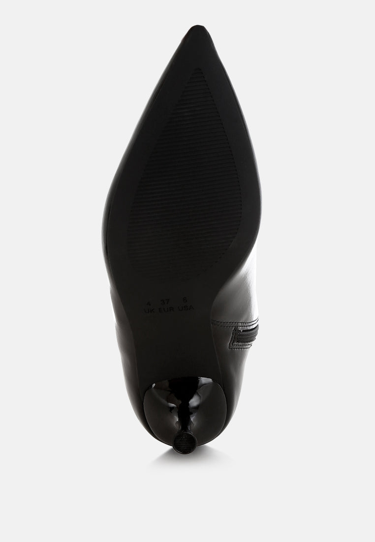 women faux leather kitten heel boots#color_black