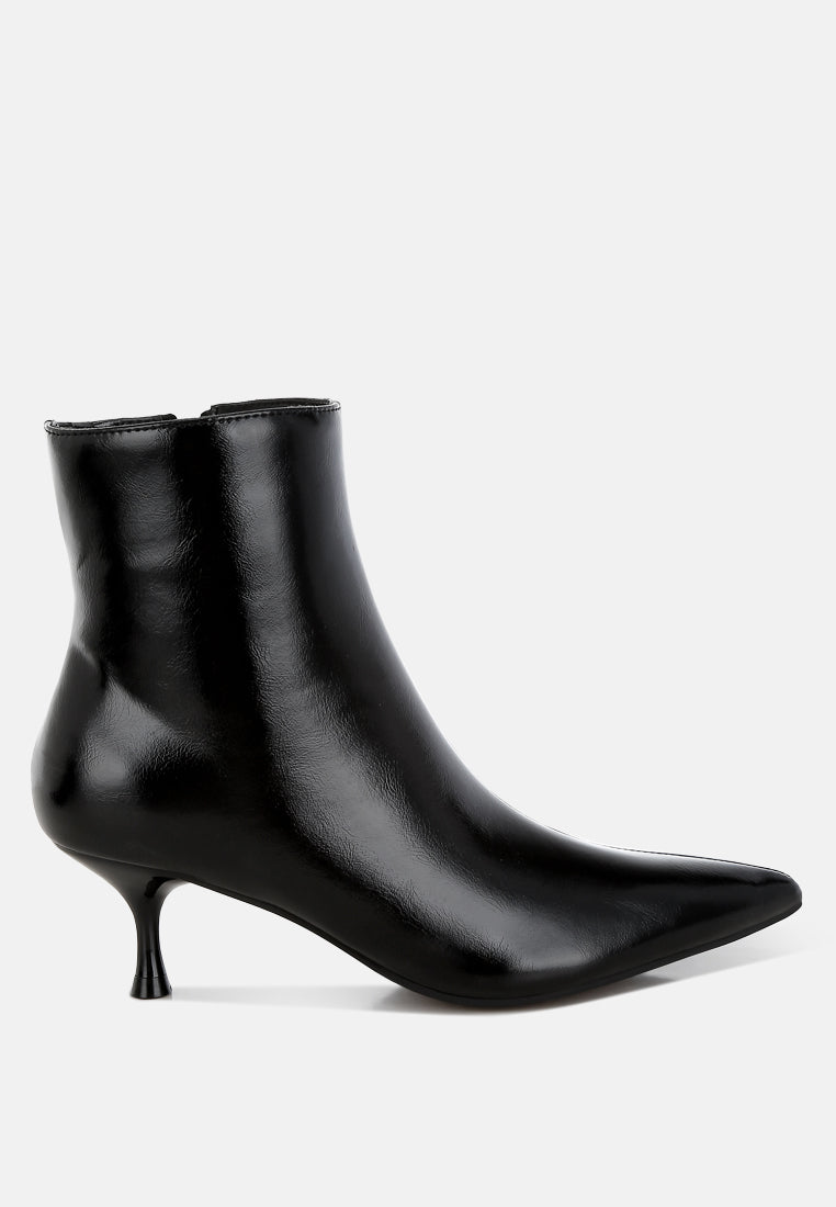 women faux leather kitten heel boots#color_black