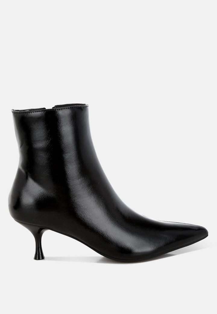women faux leather kitten heel boots#color_black