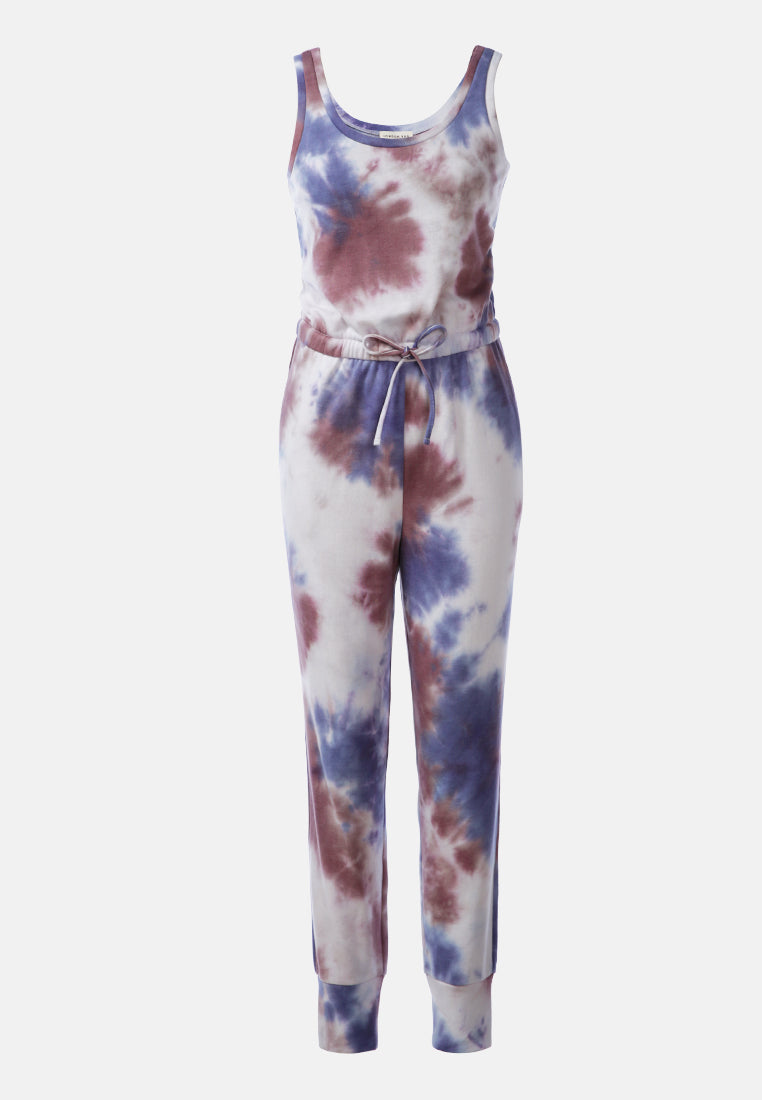 women tie dye casual loungewear jumpsuit#color_bluemauve