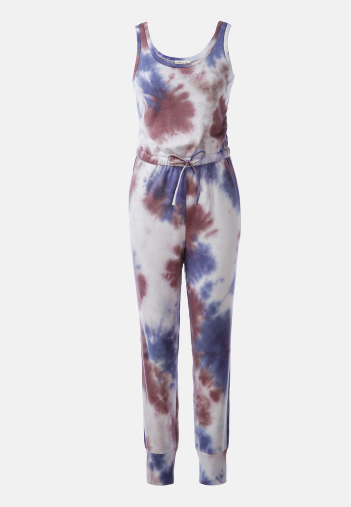 women tie dye casual loungewear jumpsuit#color_bluemauve