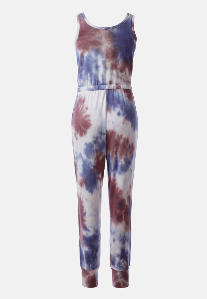 women tie dye casual loungewear jumpsuit#color_bluemauve