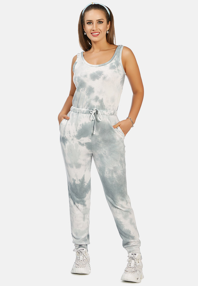 women tie dye casual loungewear jumpsuit#color_sagemint
