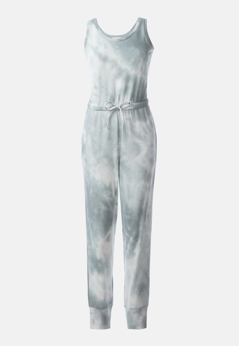 women tie dye casual loungewear jumpsuit#color_sagemint