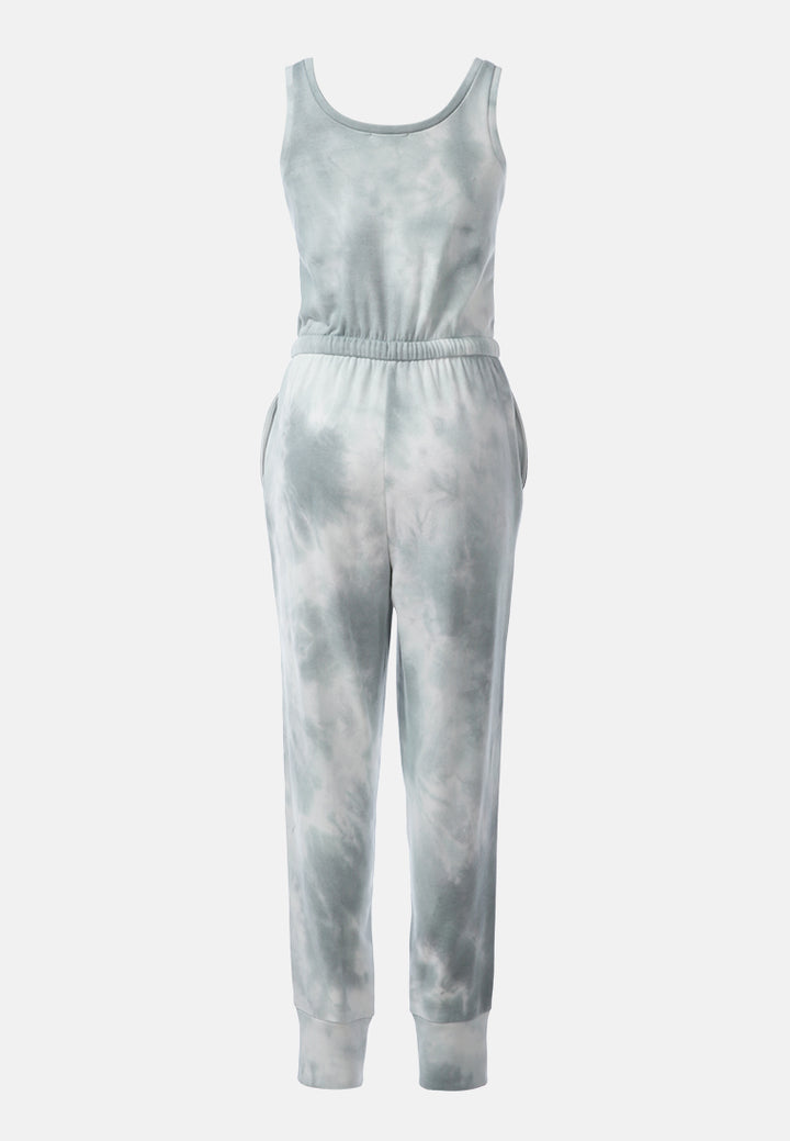 women tie dye casual loungewear jumpsuit#color_sagemint