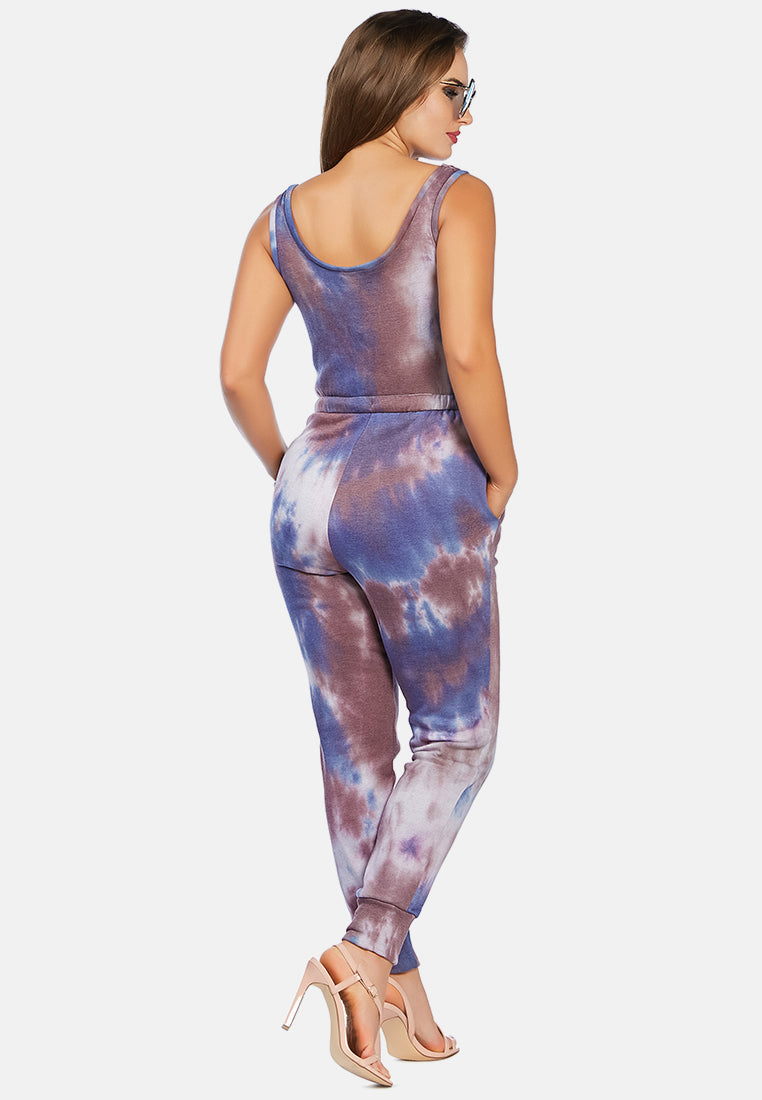 women tie dye casual loungewear jumpsuit#color_bluemauve