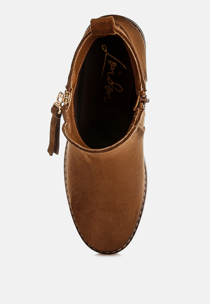 women microfiber zipper boots#color_ tan