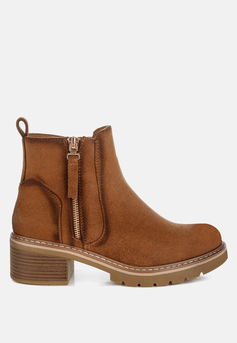 women microfiber zipper boots#color_ tan