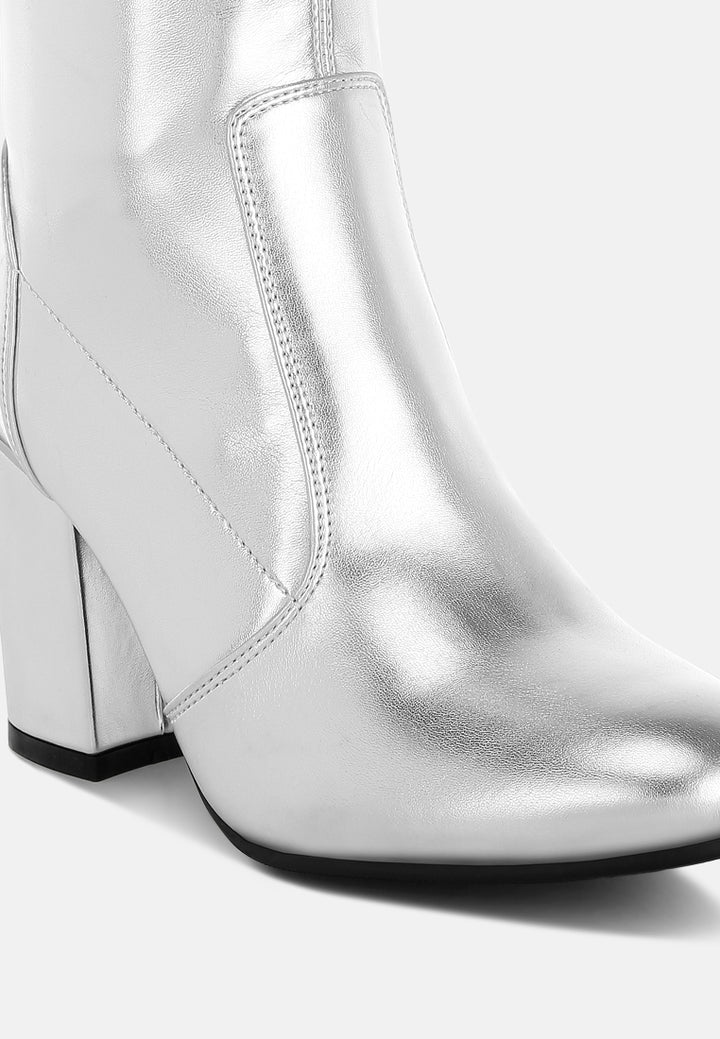 rag & co women metallic pleather sock boots#color_silver