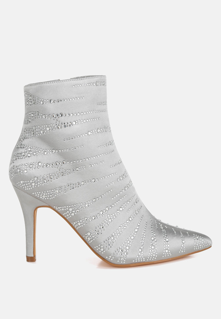 women satin rhinestone ankle party boots#color_silver