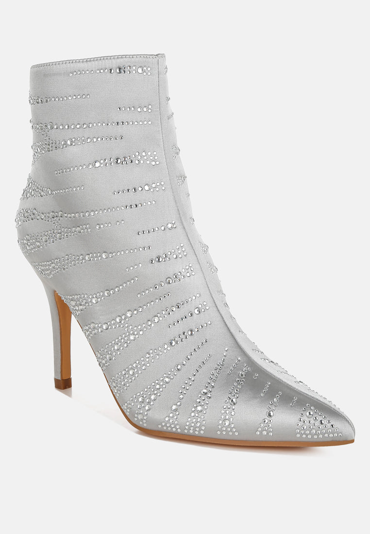women satin rhinestone ankle party boots#color_silver