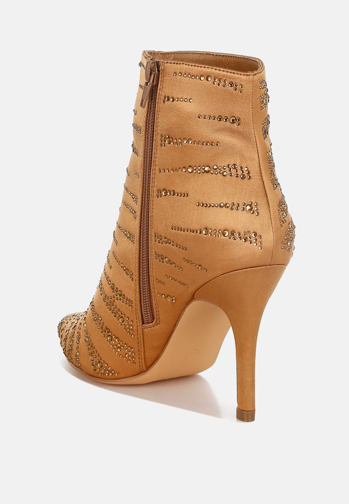 women satin rhinestone ankle party boots#color_brown