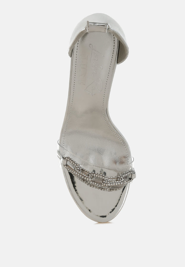 women rhinestones chain metallic stiletto sandals#color_silver