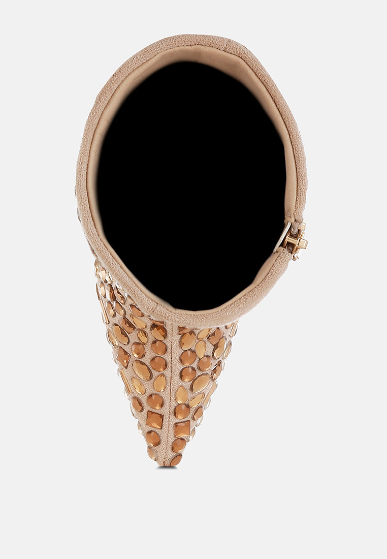 women diamante slim wedge heel boots#color_beige