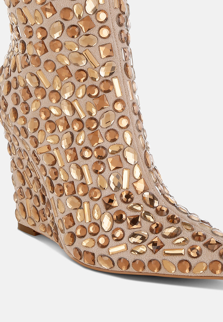 women diamante slim wedge heel boots#color_beige