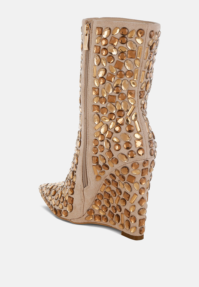 women diamante slim wedge heel boots#color_beige