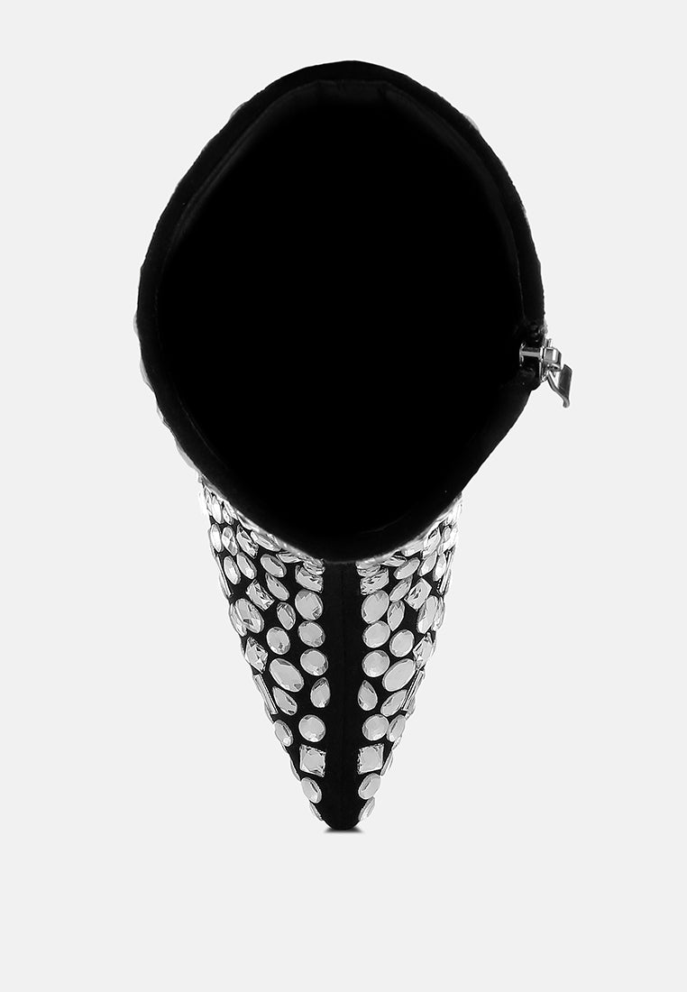 women diamante slim wedge heel boots#color_black