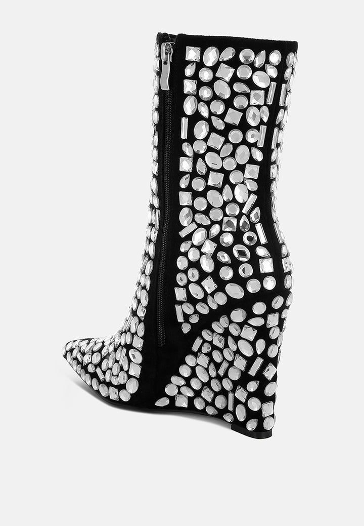 women diamante slim wedge heel boots#color_black
