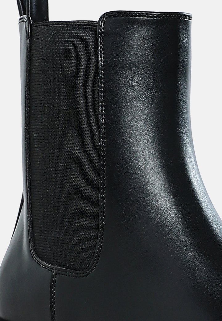 women stacked heel chelsea boots#color_black