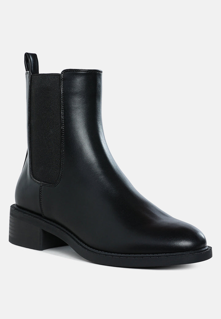 women stacked heel chelsea boots#color_black