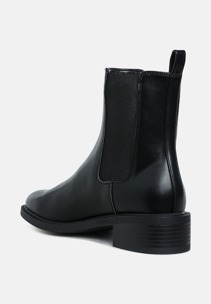 women stacked heel chelsea boots#color_black