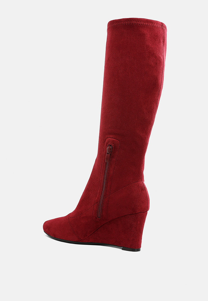women microfiber wedge heel boots#color_dark-red