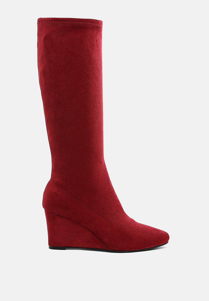 women microfiber wedge heel boots#color_dark-red