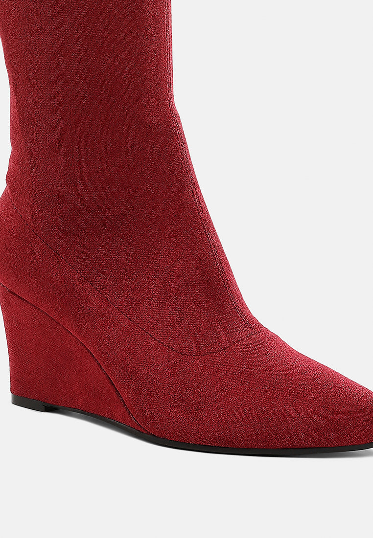 women microfiber wedge heel boots#color_dark-red