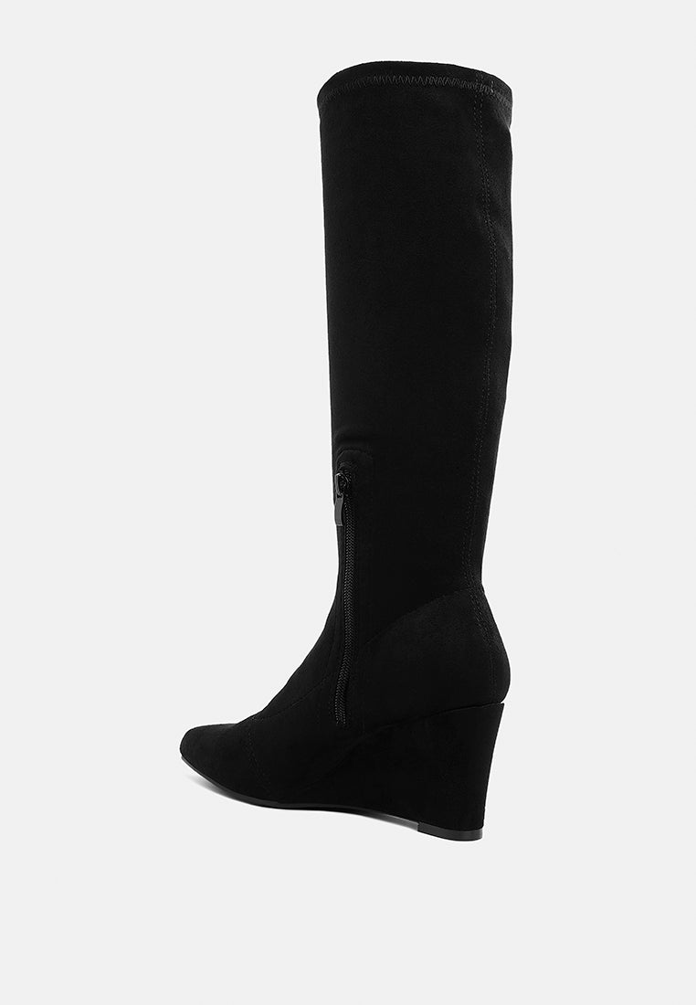 women microfiber wedge heel boots#color_black