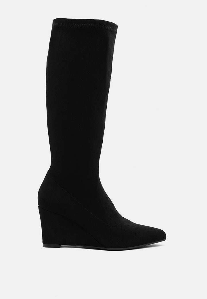 women microfiber wedge heel boots#color_black