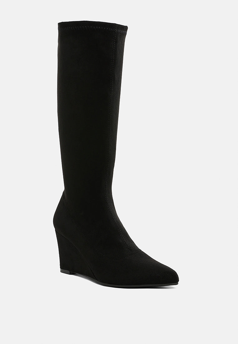 women microfiber wedge heel boots#color_black