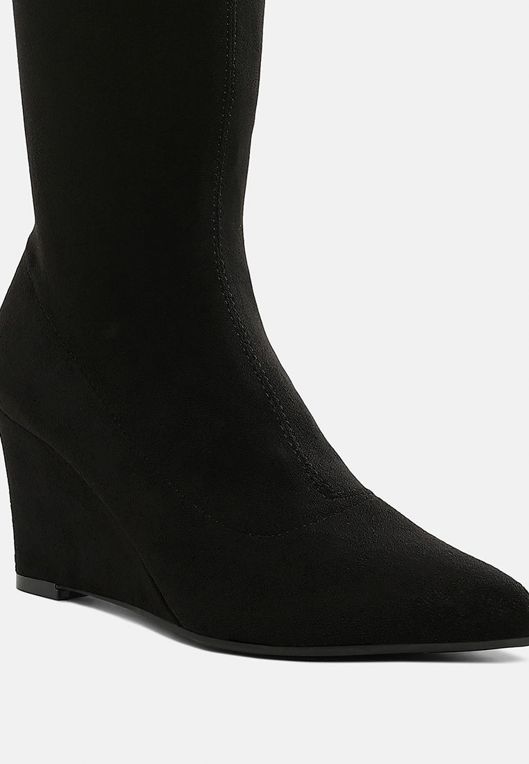 women microfiber wedge heel boots#color_black