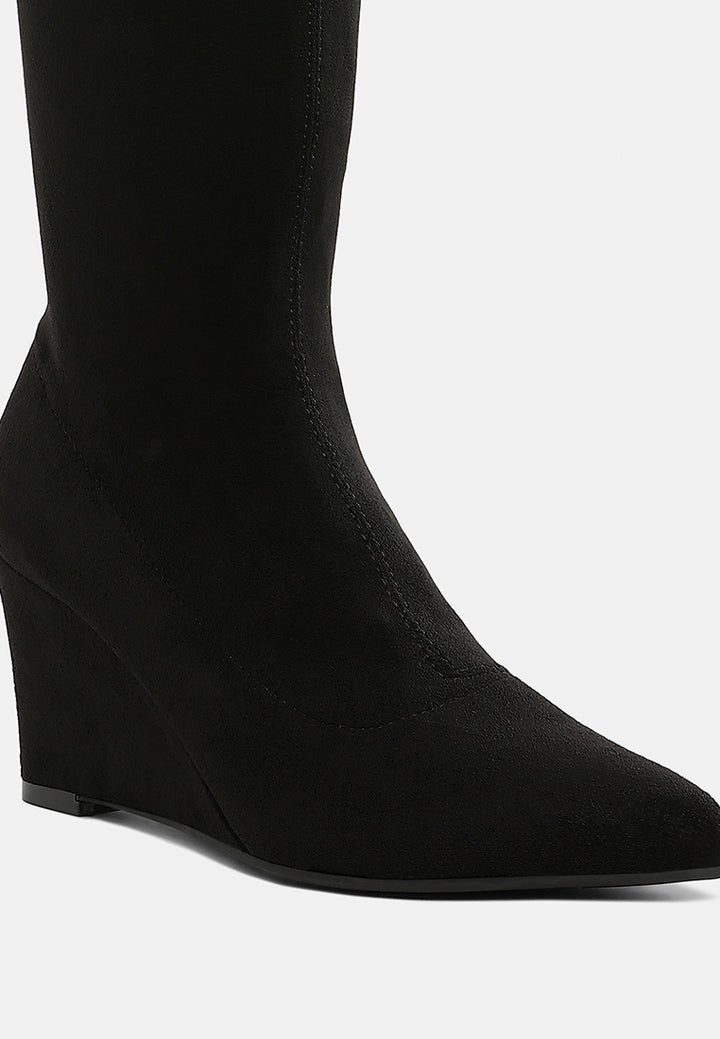 women microfiber wedge heel boots#color_black