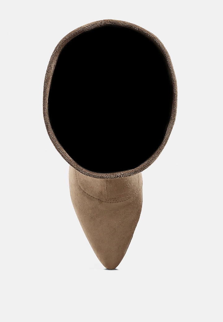 women microfiber wedge heel boots#color_beige