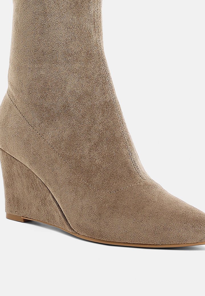 women microfiber wedge heel boots#color_beige