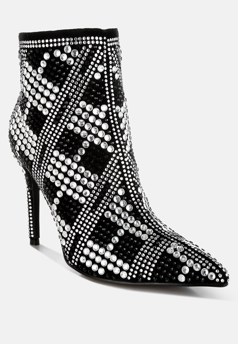 Rhinestones Studded Stiletto Heel Boots#colour_black