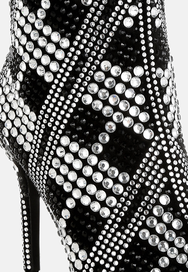 Rhinestones Studded Stiletto Heel Boots#colour_black