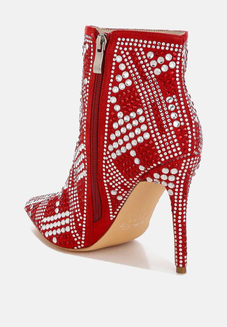 Rhinestones Studded Stiletto Heel Boots#colour_red