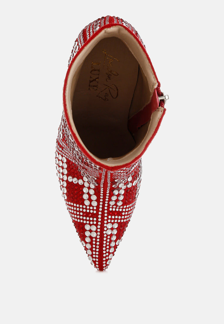 Rhinestones Studded Stiletto Heel Boots#colour_red